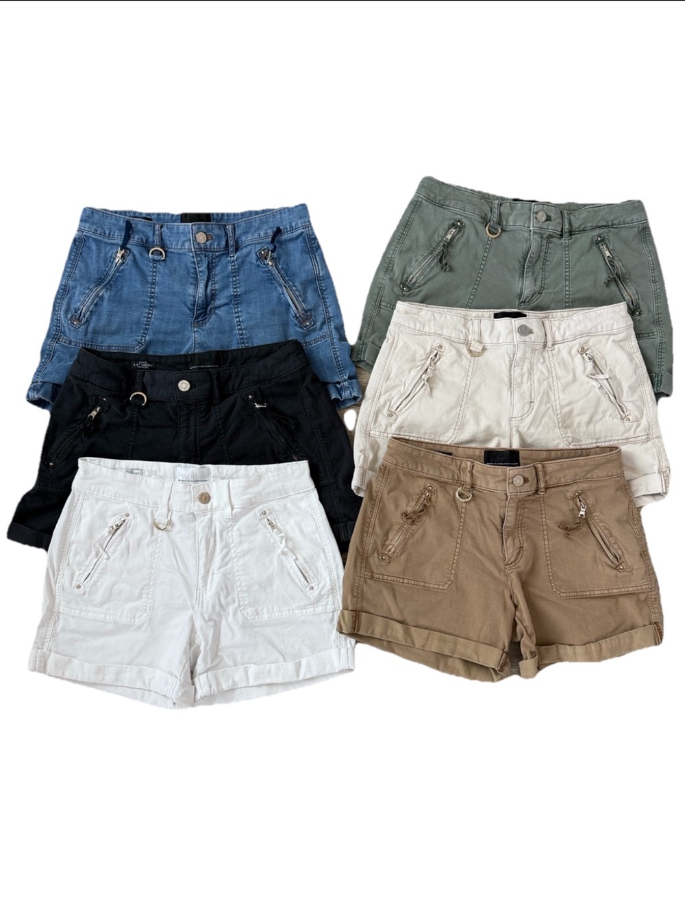 6 Pair WHBM Mid-Rise 4.5” Pret-A-Play Shorts Black White Denim Khaki Cream Green